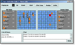 Screenshot of a game of battleships